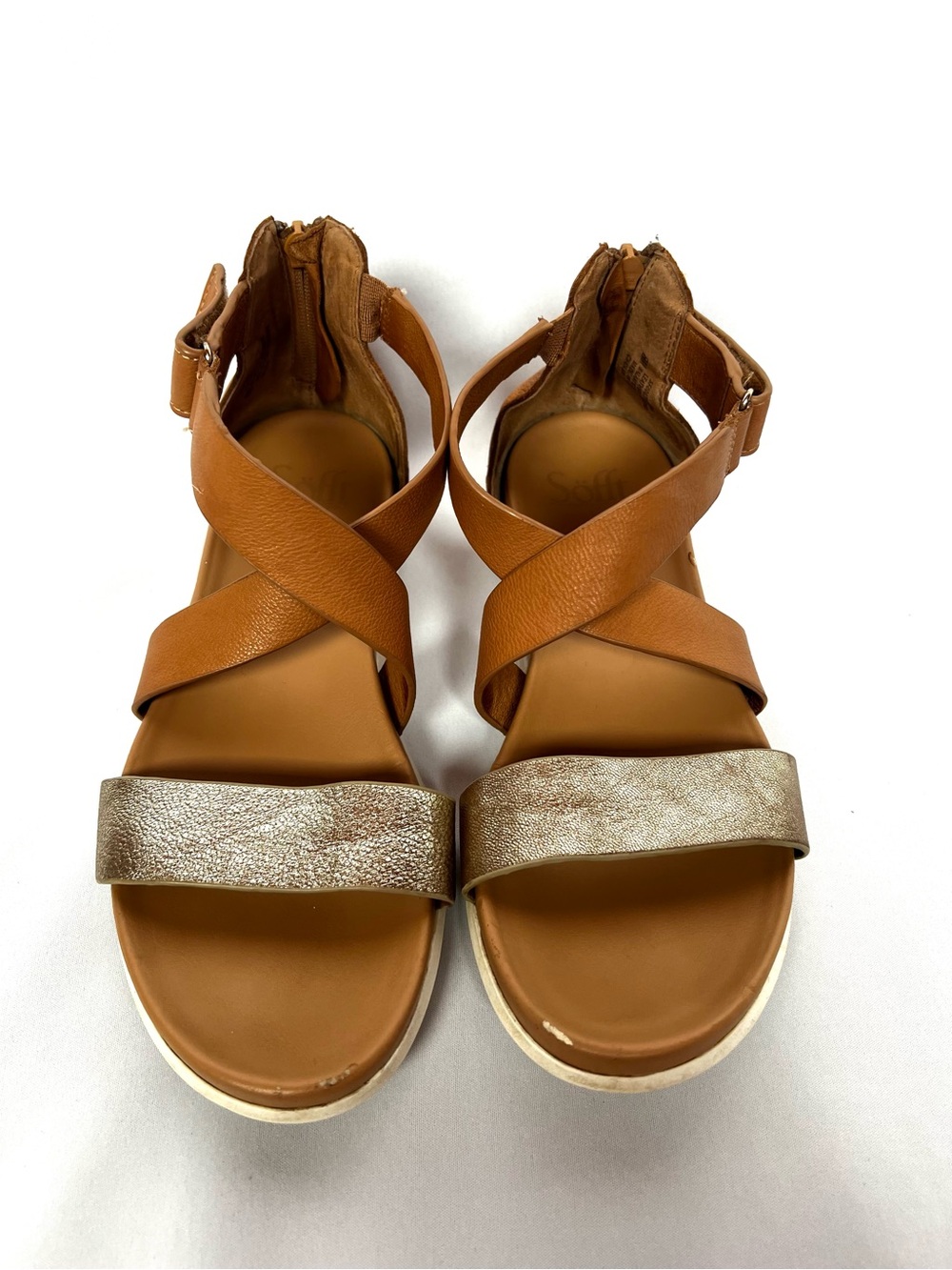 Sofft Leather Comfort Sandals Tan Gold Strappy Size 8 Womens